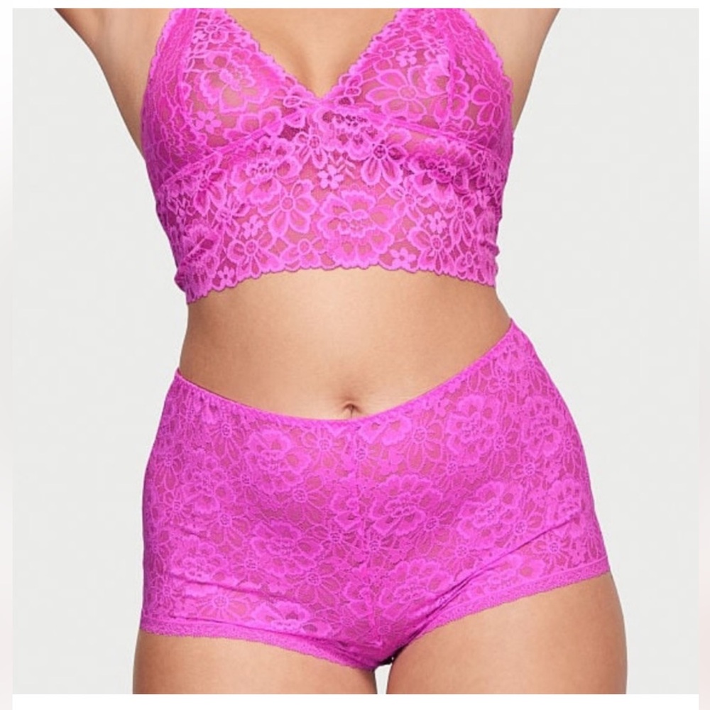 Victoria’s Secret Pink Floral Lace Bralette & Boyshort Set M NWT